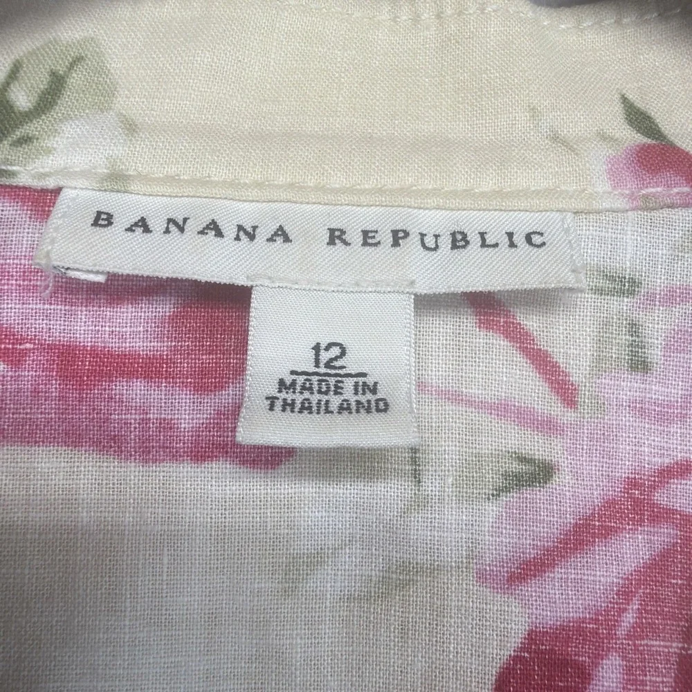 Banana Republic Blazer Womens 12 Linen Blend Floral Rose Print Cottagecore